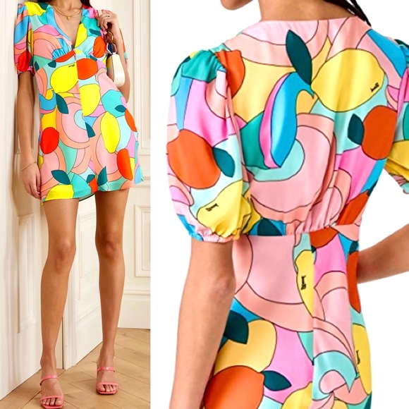 🌺🎉HP🎉🌺 NWT Staud Milla Mini Dress Citrus Kaleidoscope - Picture 3 of 16